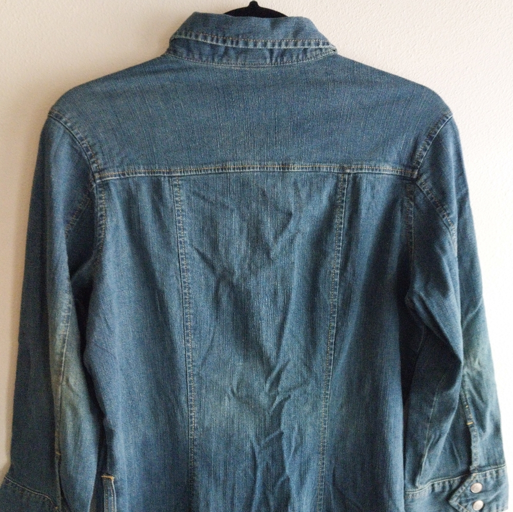 Old Navy Western Denim Snap Button Front 3/4 Sleeve Midi Dress - Picture 10 of 10